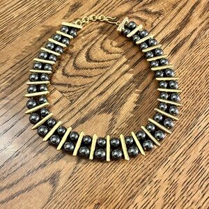 Vintage Monet Gold & Dark Silver Tone 2 Strand Beaded Choker Heavy Necklace